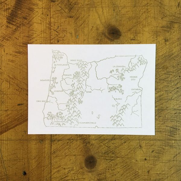 Oregon State Map Letterpress Postcard