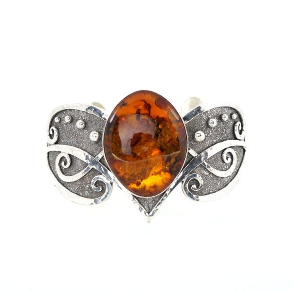 Amber and Oxidized Sterling Silver Scroll Bracelet
