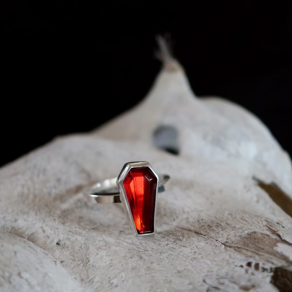 Midnight Grimes Limited Edition Blood Red Garnet Coffin Ring