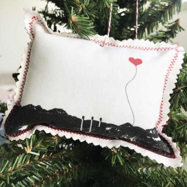 Bend Oregon Old Mill Mountains Fabric Ornament