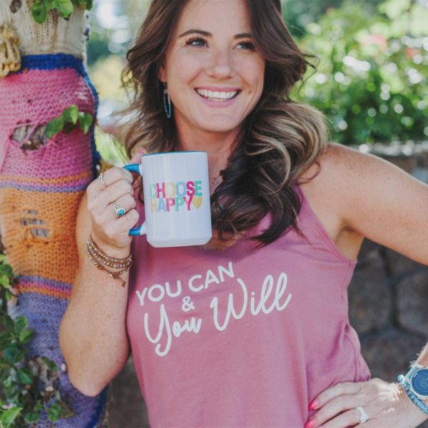 Choose Happy PRIDE | 15 OZ Ceramic Coffee Mug | White with Blue Handle